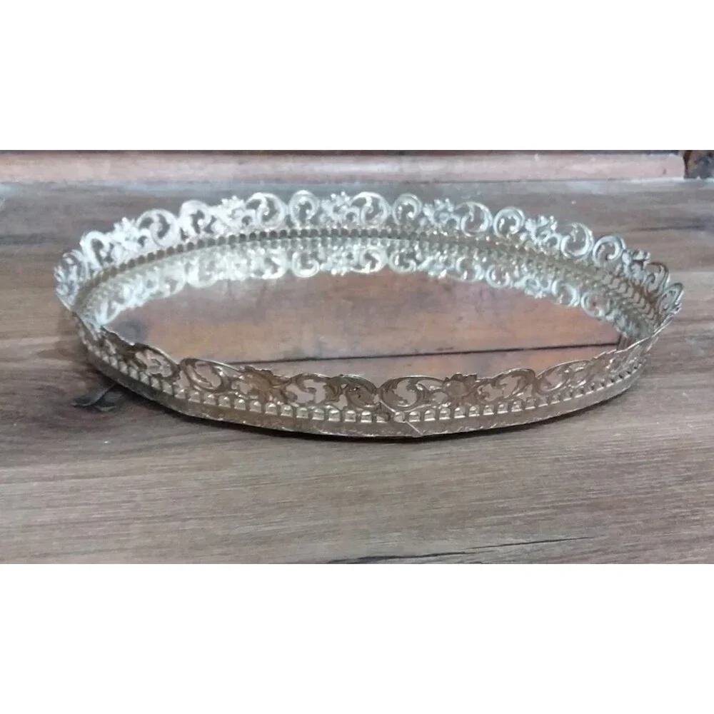 Ornamental Golden Mirrored Tray Velvet bottom Wall Mirror Wall Decor ornate